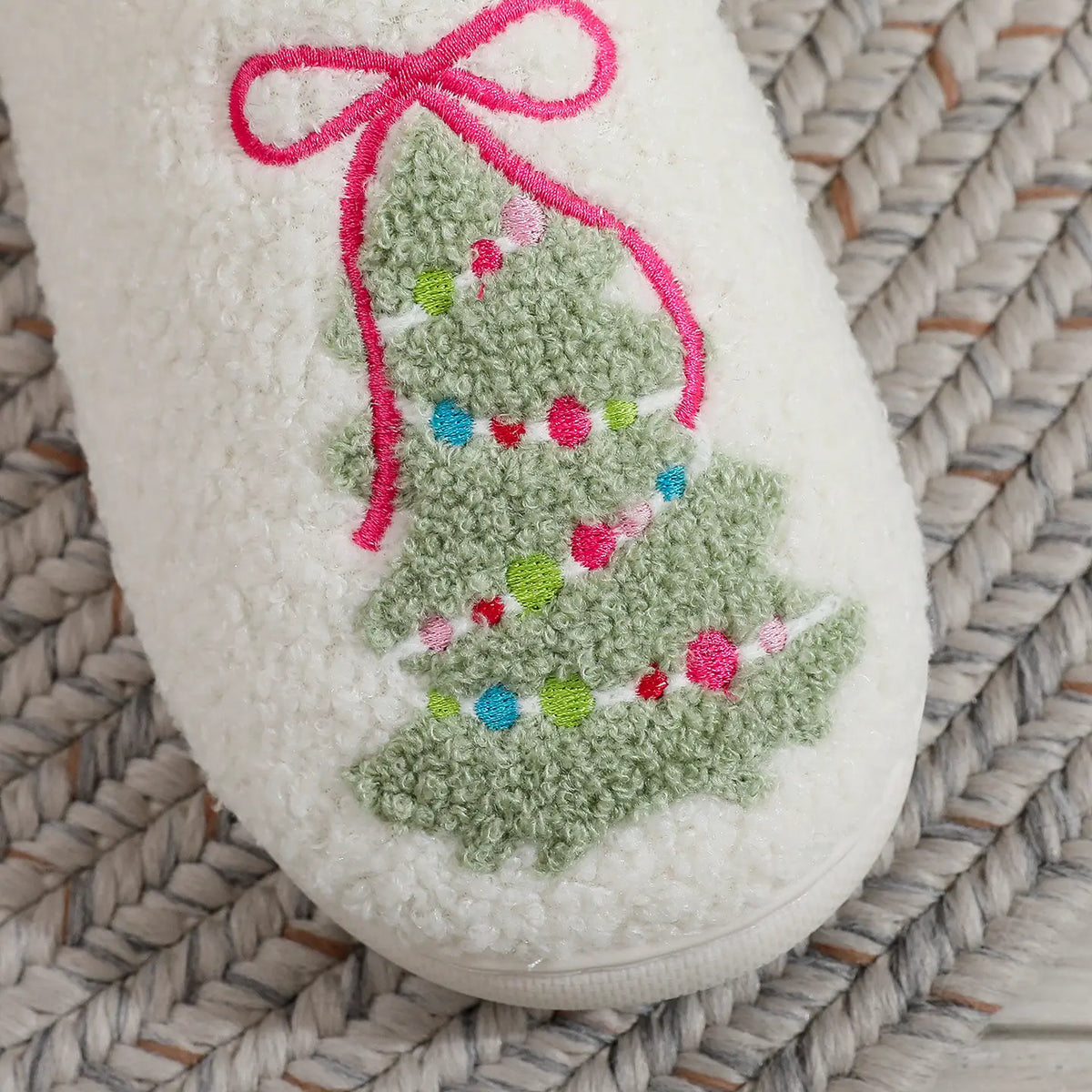 Fuzzy Cozy Christmas Tree Plush Slippers