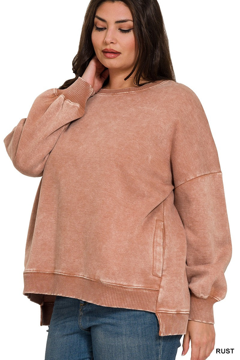 Hi-Low Acid Wash Hem Pullover