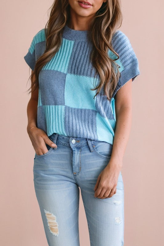 Checkered Color Block Sweater