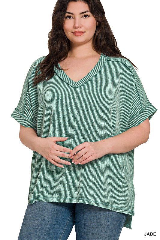 Corded Ribbed V - Neck