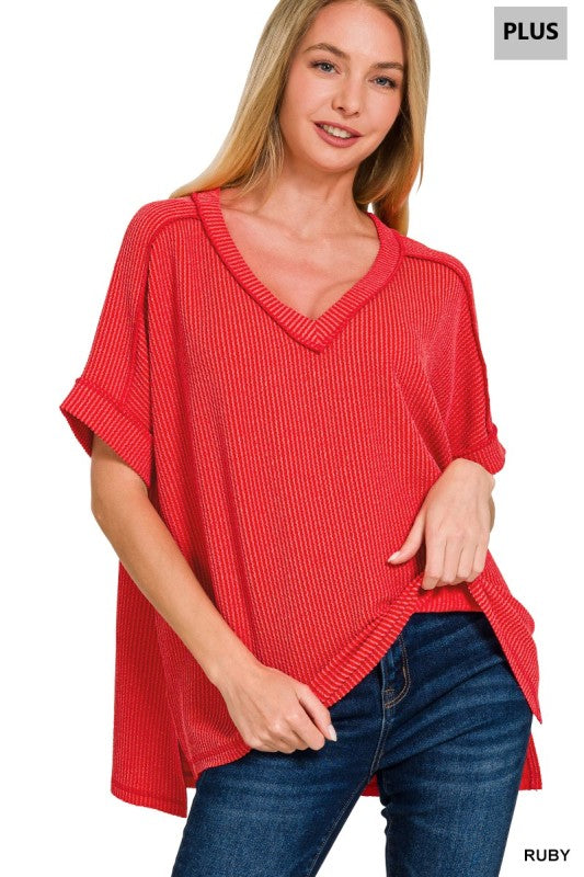 Corded Ribbed V - Neck
