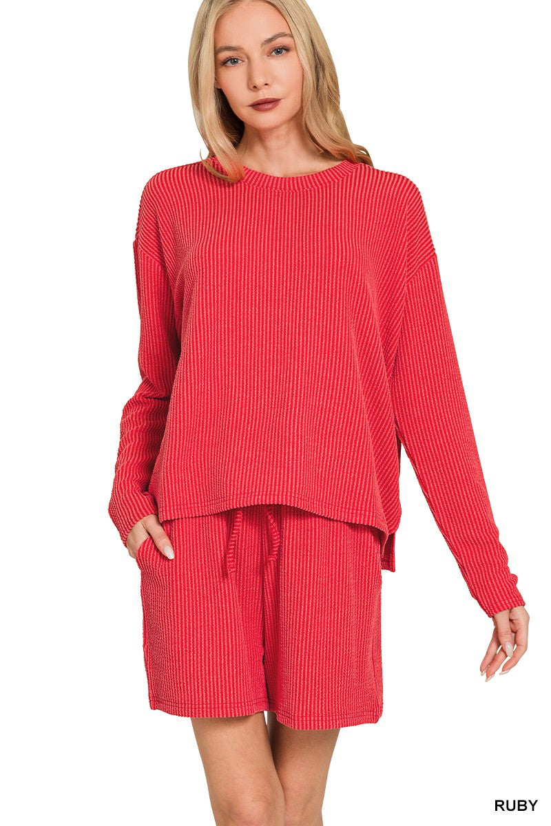 Long Sleeve Ribbed Short Set