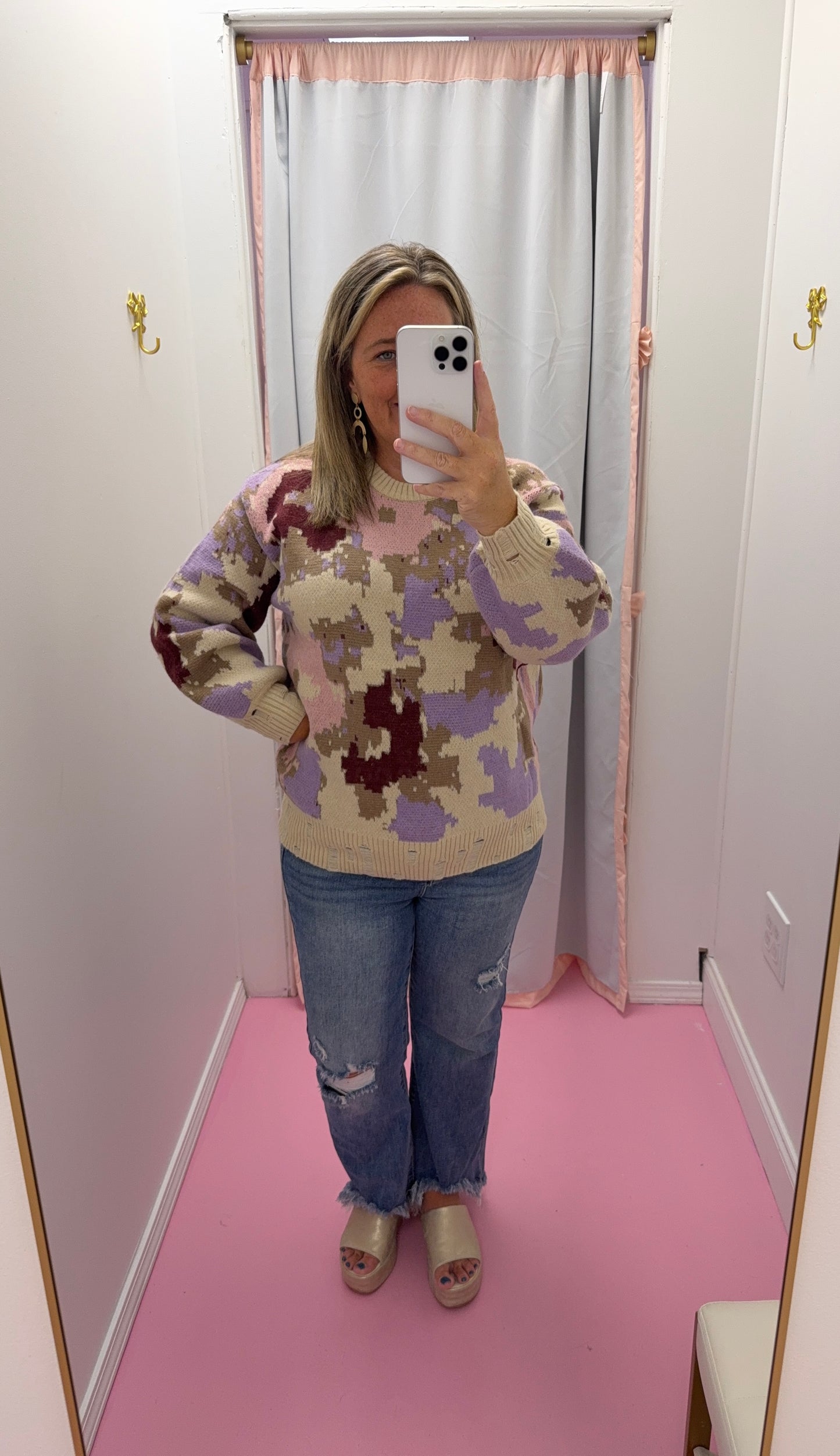 Taupe Multi Print Sweater