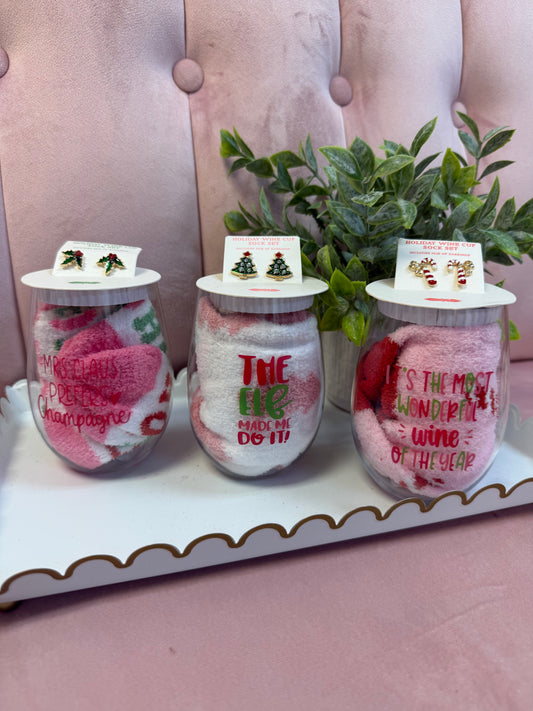 Holiday Wine Cup Sock Set