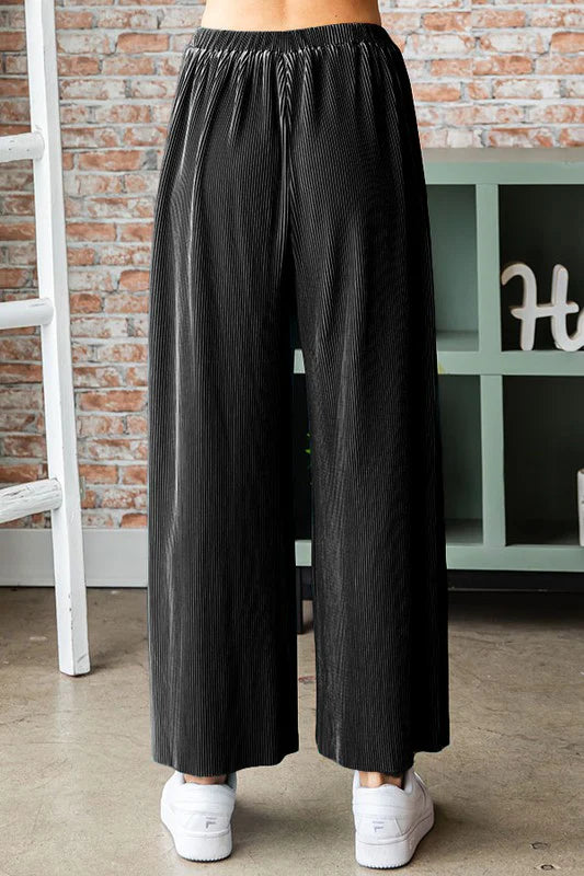Black Ruffle Silky Pants