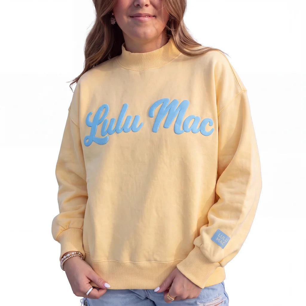 Butter and Light Blue Script Lulu Mac Mock