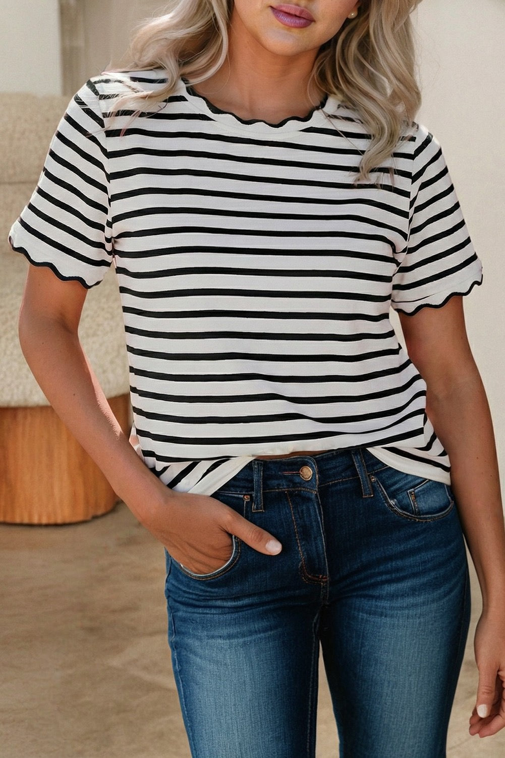 Stripe Scalloped Top