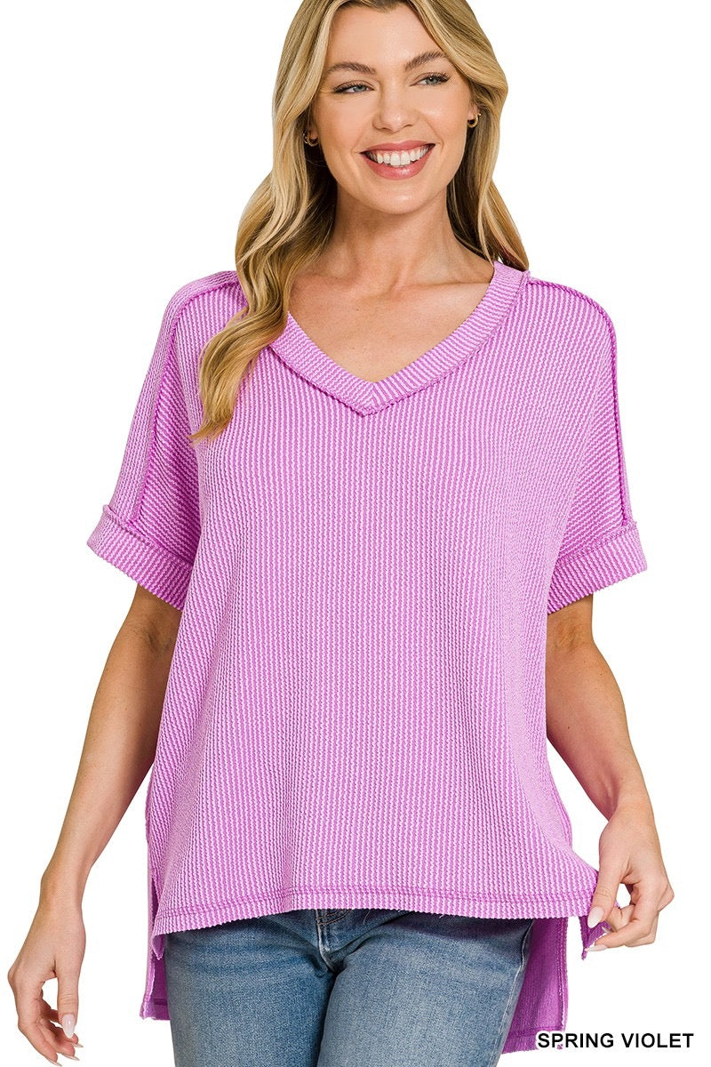V Neck Ribbed Top
