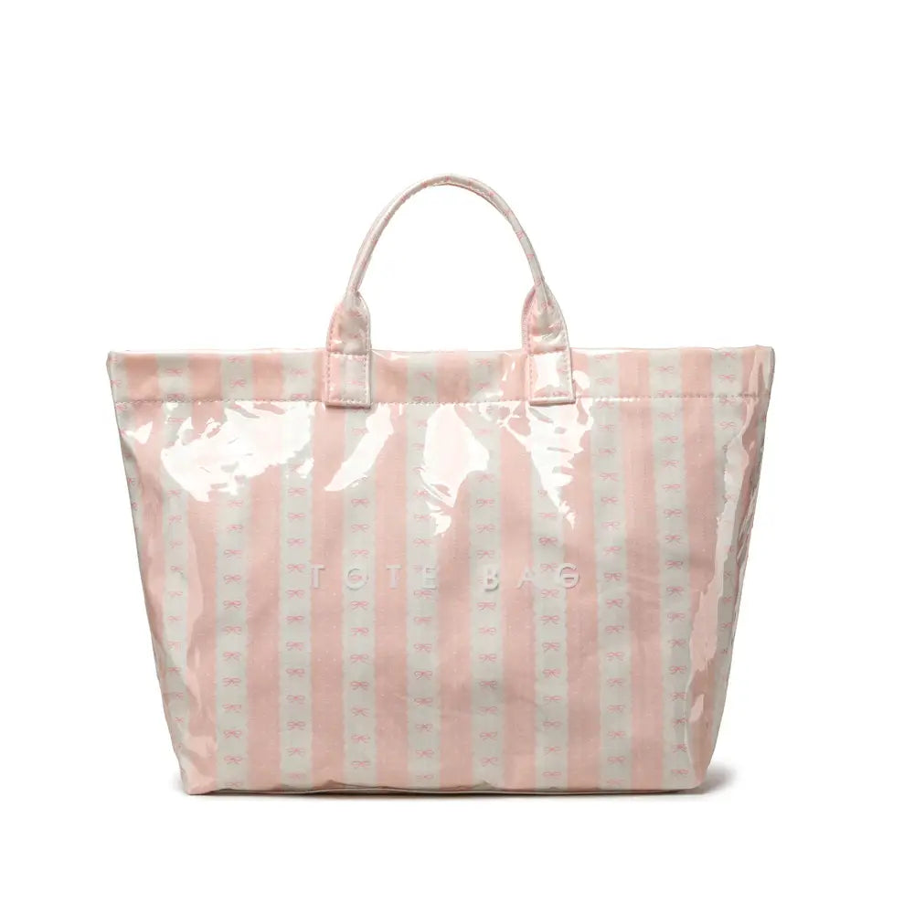 Pink Stripe Bow Waterproof Tote Bag