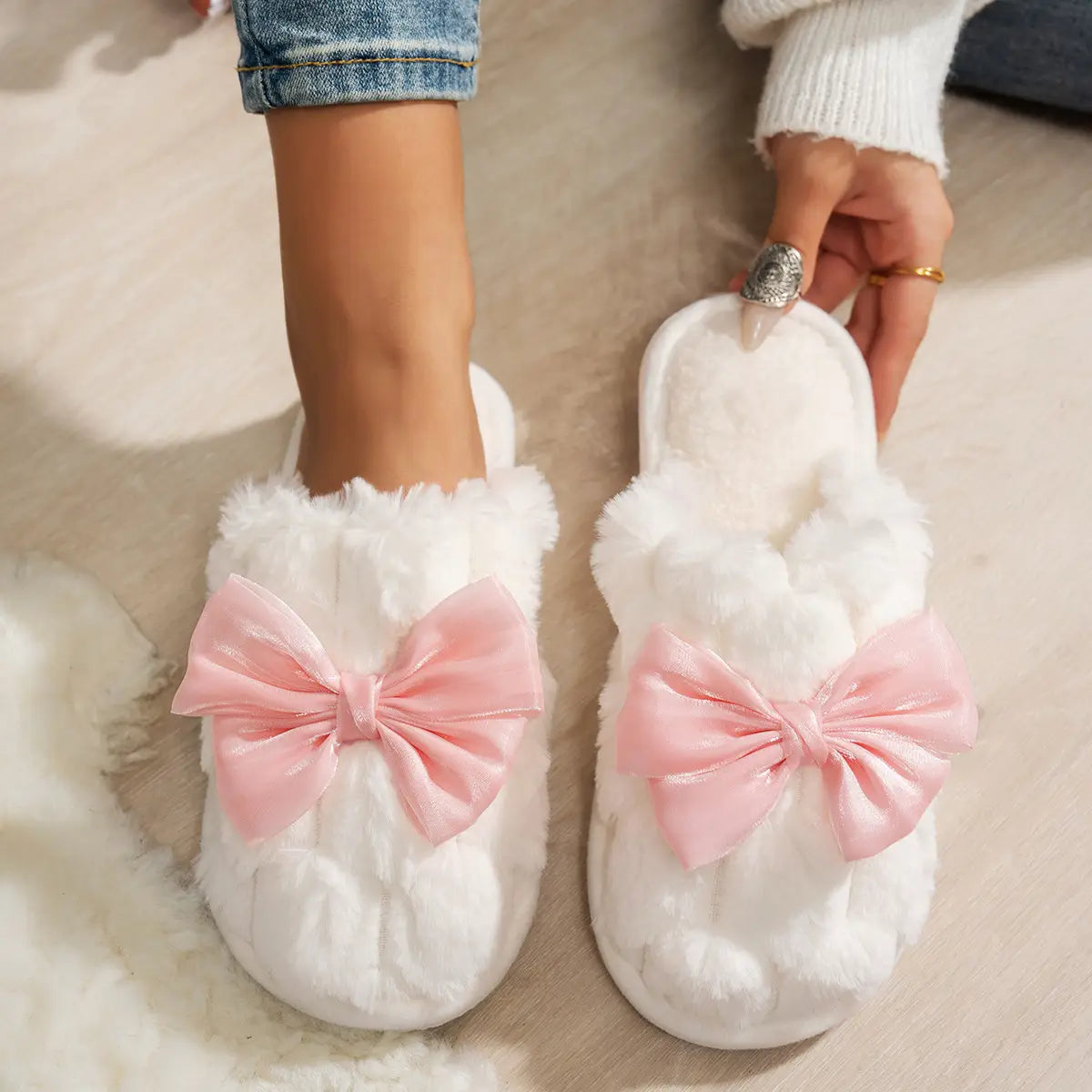 Holiday Bow Plush Slippers