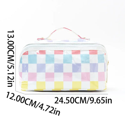 Pastel Checkered Cosmetic Bag
