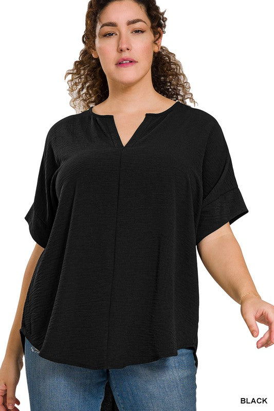 Woven Split Neck Top