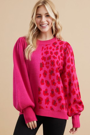 Colorblock Leopard Sweater