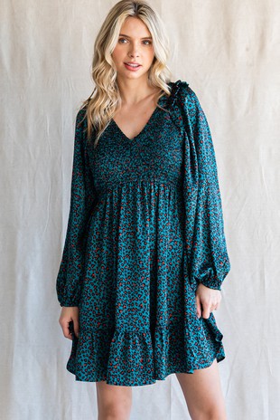 Fall Leopard Smocked Dress