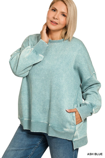 Hi-Low Acid Wash Hem Pullover