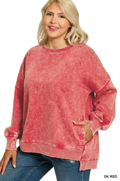 Hi-Low Acid Wash Hem Pullover