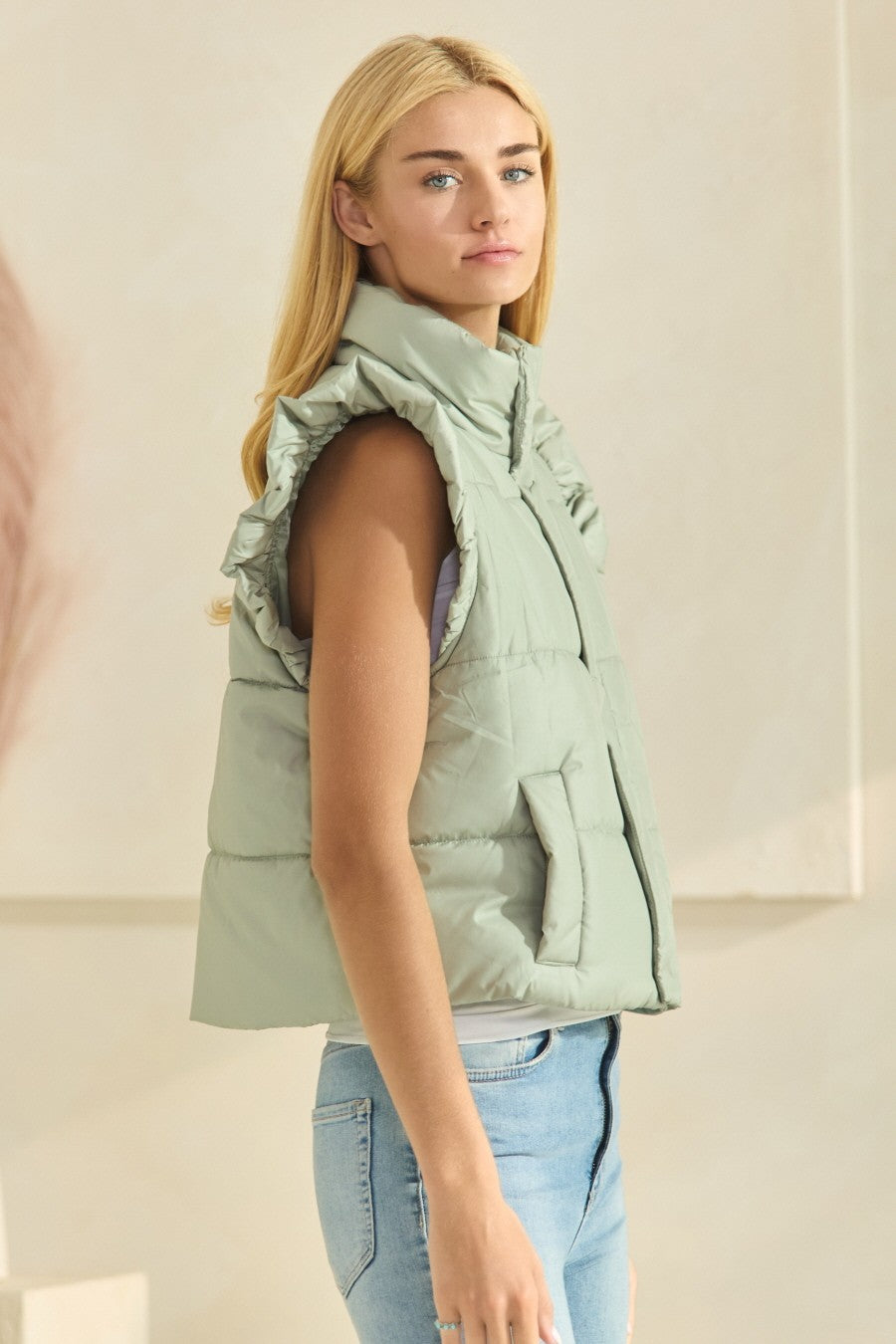 Puffer Vest with Ruffles