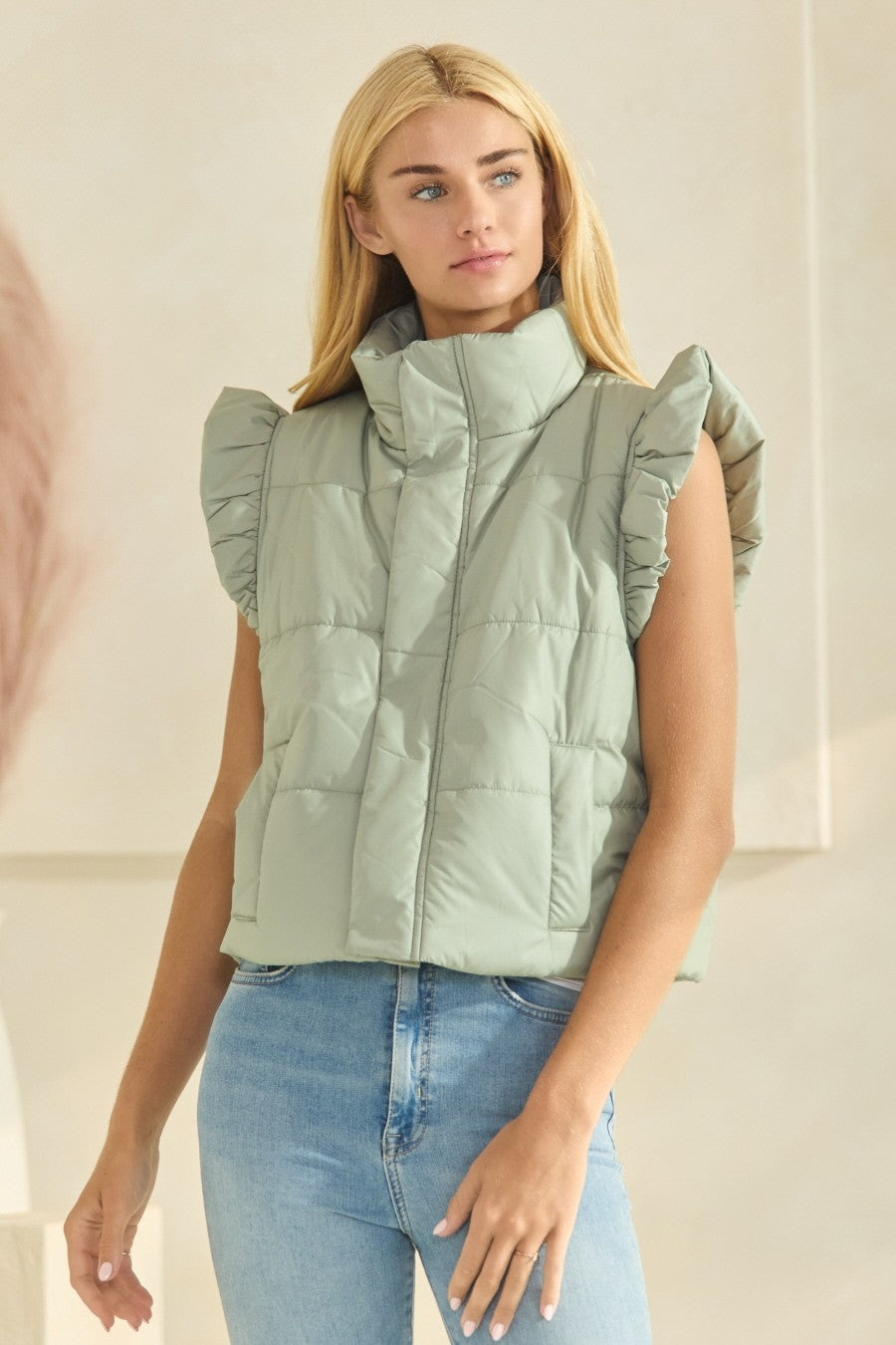 Puffer Vest with Ruffles