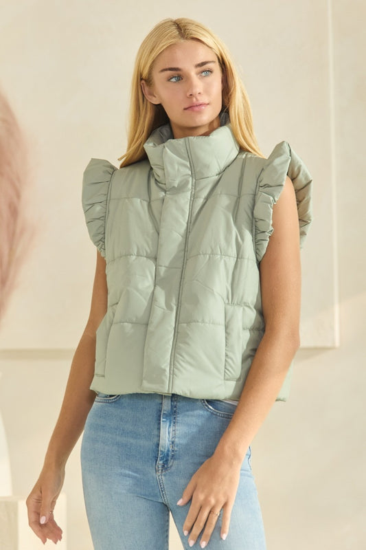 Puffer Vest with Ruffles