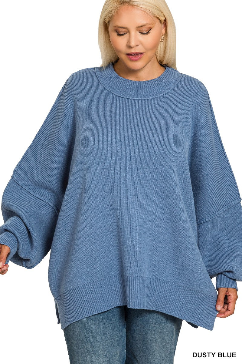 Plus Side Slit Oversized Sweater