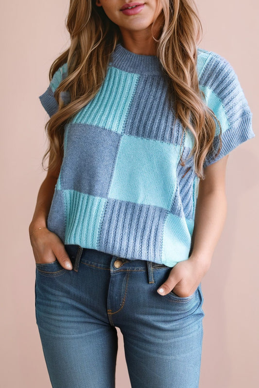 Checkered Color Block Sweater