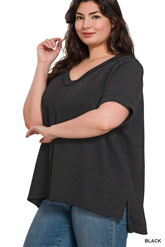 Corded Ribbed V - Neck