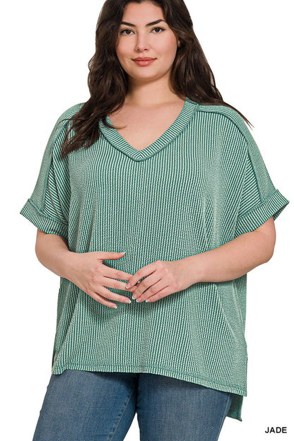 Corded Ribbed V - Neck