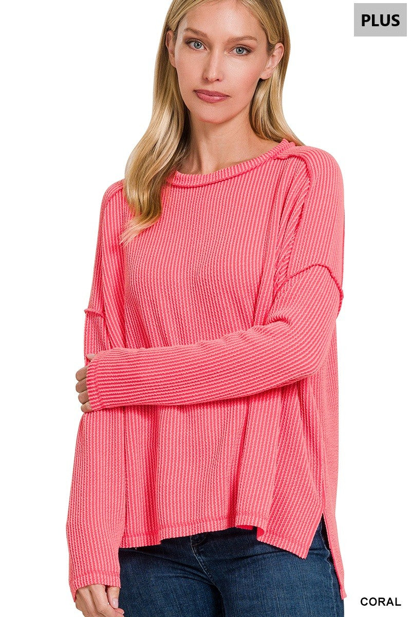 Coral Raised Rib Top