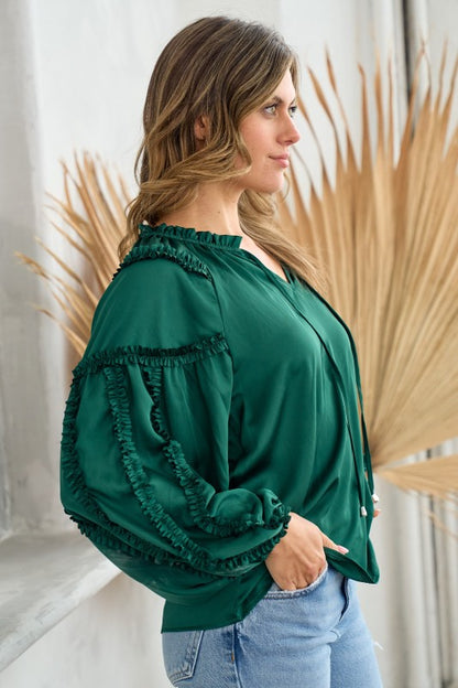 Satin Ruffle Sleeve Blouse