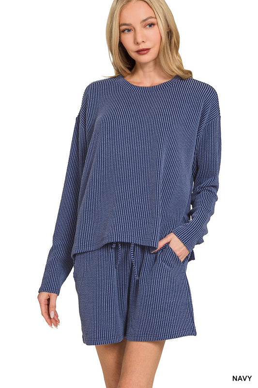 Long Sleeve Ribbed Short Set