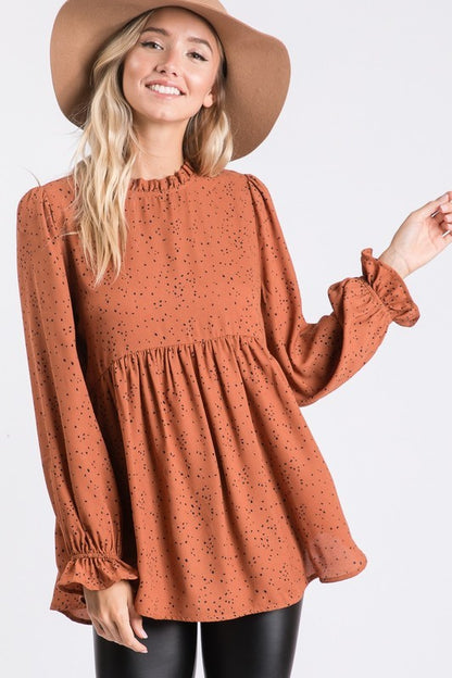 Camel Ruffled Sleeve Top