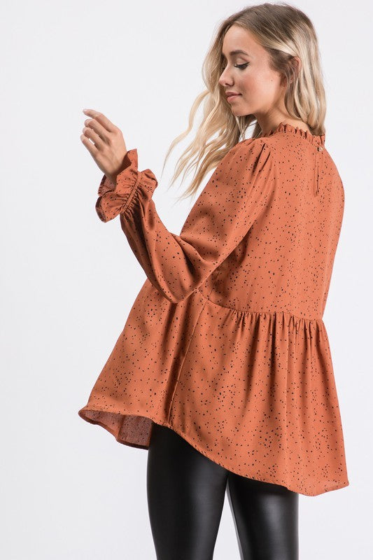 Camel Ruffled Sleeve Top
