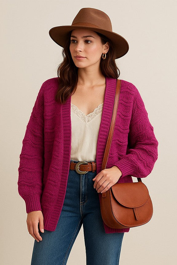 Magenta Chunky Knit Cardigan