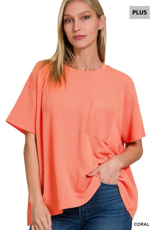 Raised Ribbed Front Pocket Top