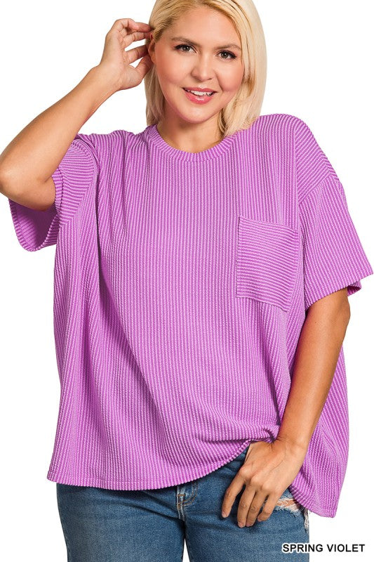 Raised Ribbed Front Pocket Top