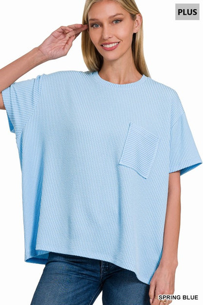 Raised Ribbed Front Pocket Top