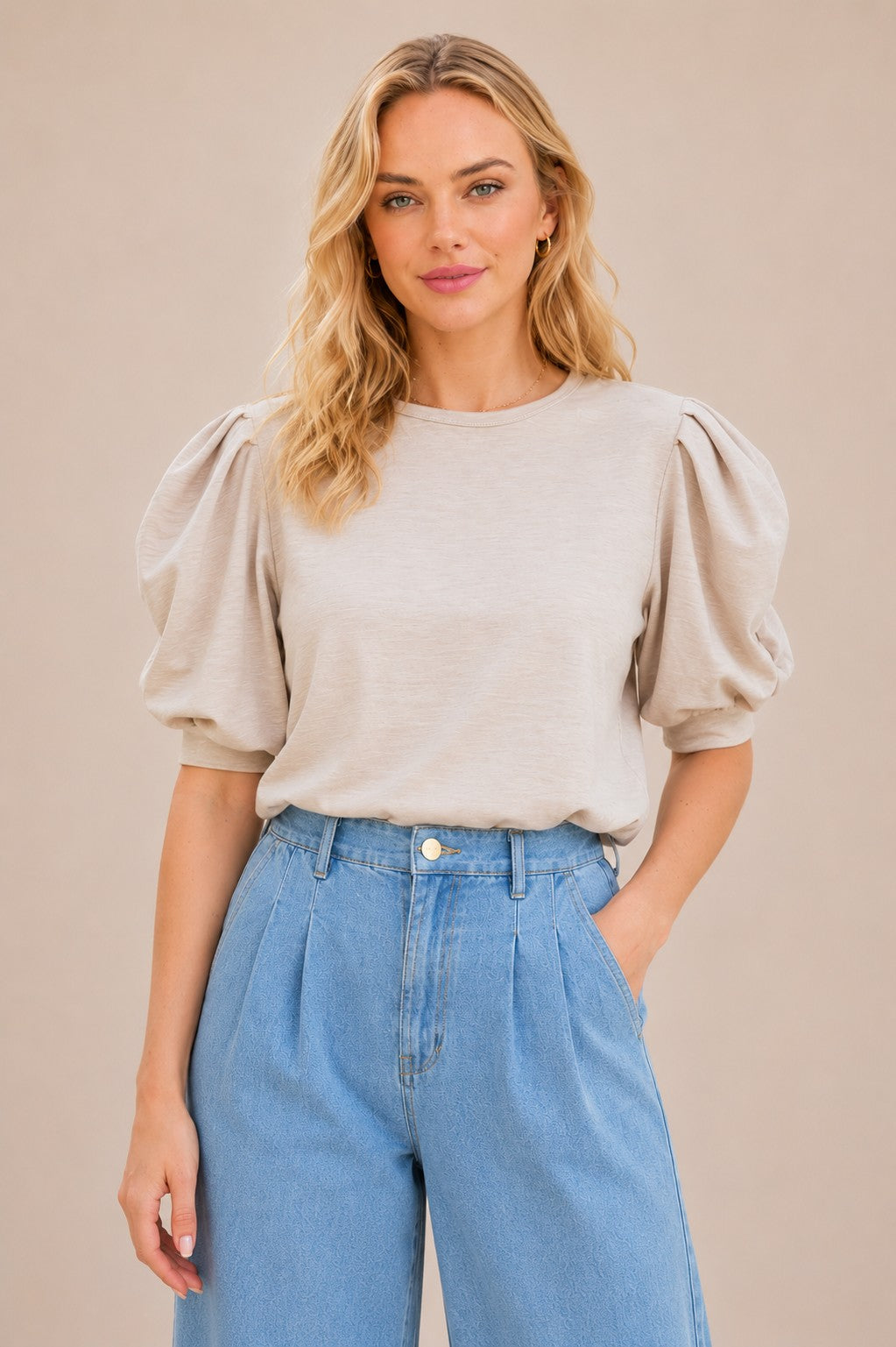 Fall Puff Sleeve Knit Top