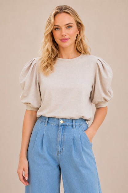 Fall Puff Sleeve Knit Top