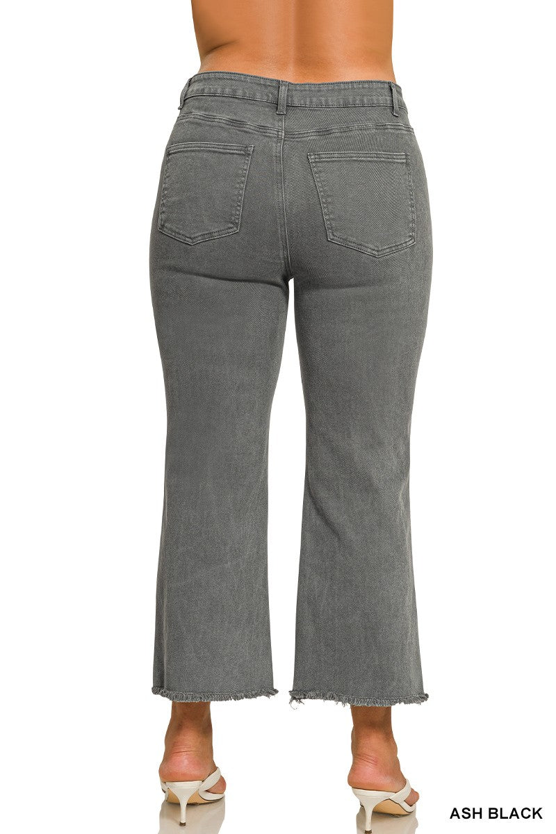 Frayed Acid Wash Black Jeans
