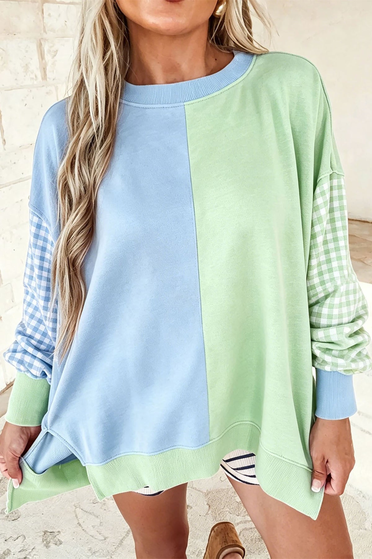 Colorblock Gingham Top