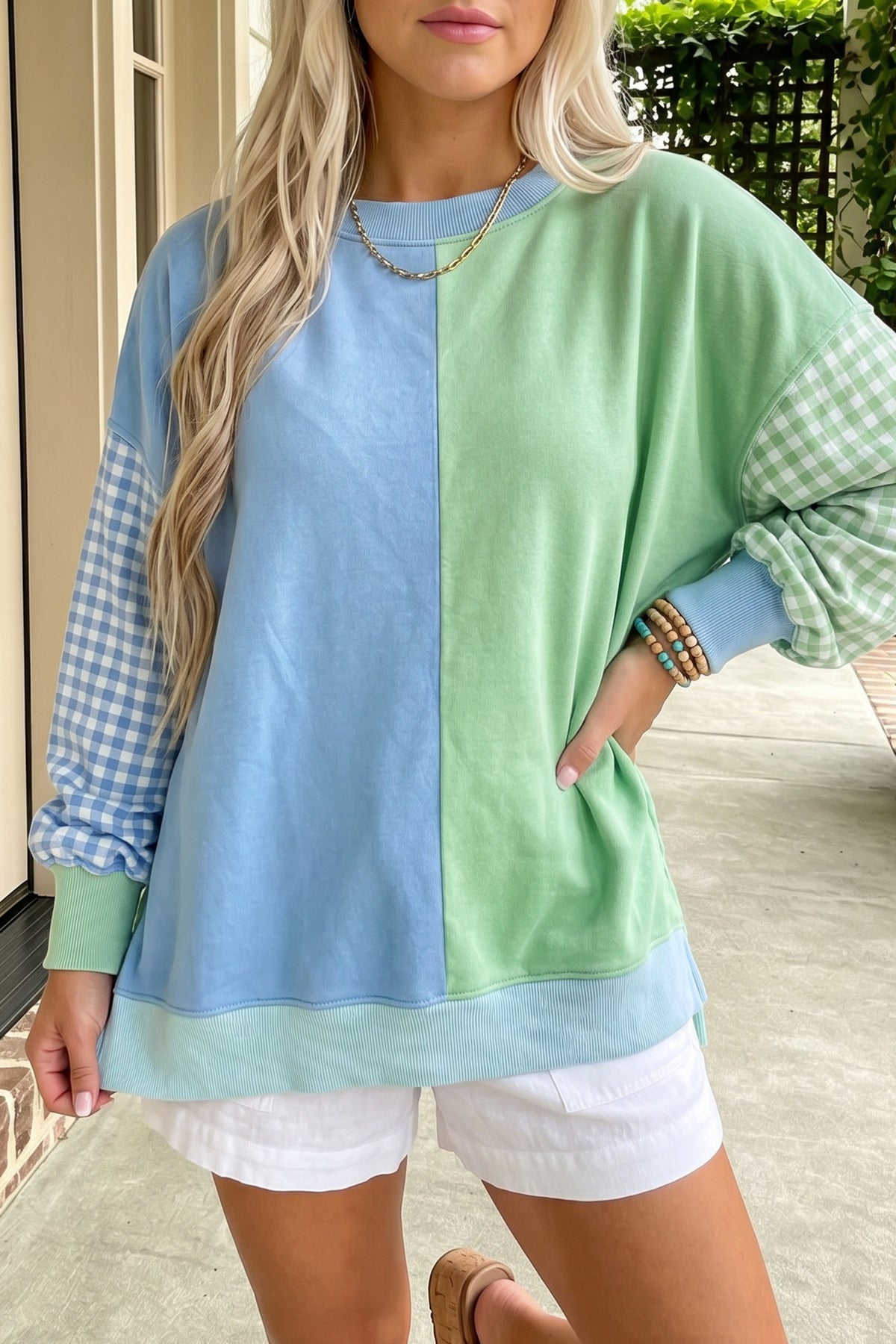 Colorblock Gingham Top