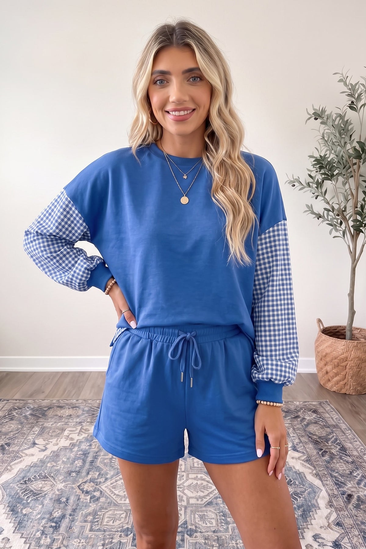 Plaid Patchwork Shorts Set