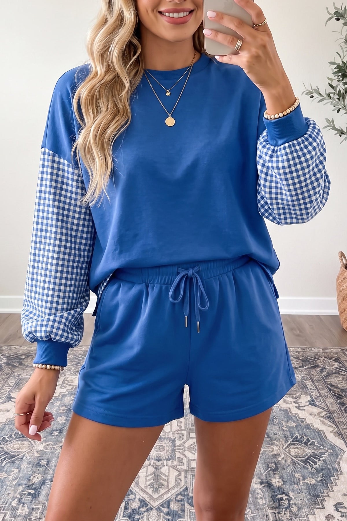 Plaid Patchwork Shorts Set
