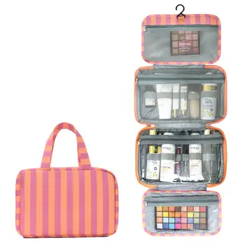 Striped Hanging Toiletry Bag 4 Layer Foldable Cosmetic Bag