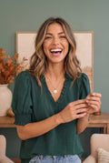 Hunter Green Ruffle Neck Top