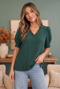 Hunter Green Ruffle Neck Top