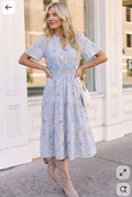 Blue Floral Striped Midi Dress