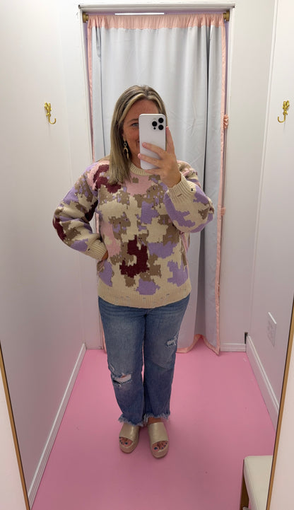 Taupe Multi Print Sweater