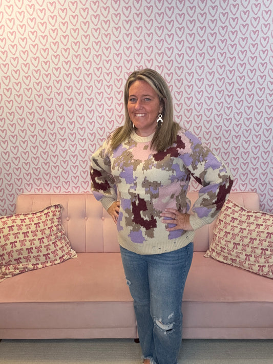 Taupe Multi Print Sweater