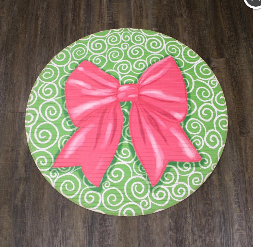 Circle Pink Bamboo Bow Mat